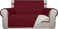 PureFit Reversible Quilted Sofa Cover, Water Resistant Slipcover Furniture Protector, Washable Couch Cover with Non Slip and Elastic Straps for Kids, Pets (Loveseat, Red/Ivory)