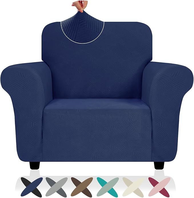 ZNSAYOTX Super Stretch Chair Slipcover (30"-47"), New Striped Sofa Chair Covers for Living Room, Dogs Pet Friendly Anti-Slip Chair Protector Spandex Armchair Slipcovers (Navy Blue, Chair)