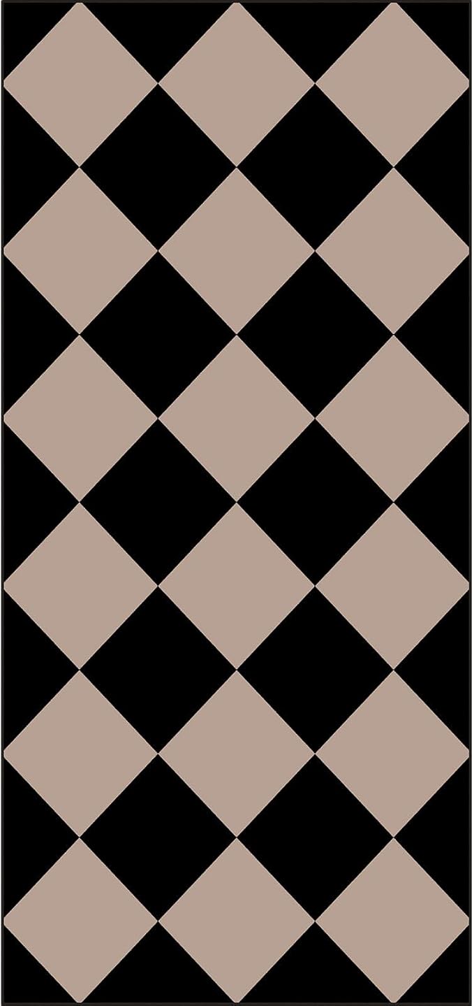 Front Door Mat Indoor Entrance - 2x4.3 Ft Black Tan Non-Slip Washable Outdoor Porch Rug Doormats Geometric Checkered Diamond Layered Rug for Front Door Kitchen Hallway Bedroom Laundry Room