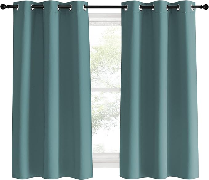 NICETOWN Modern Blackout Curtains Noise Reducing, Greyish Blue, 2 Panels, W42 x L60 -Inch, Thermal Insulated and Privacy Room Darkening Drape Panels for Boy's Guest Room Door Small Short Window