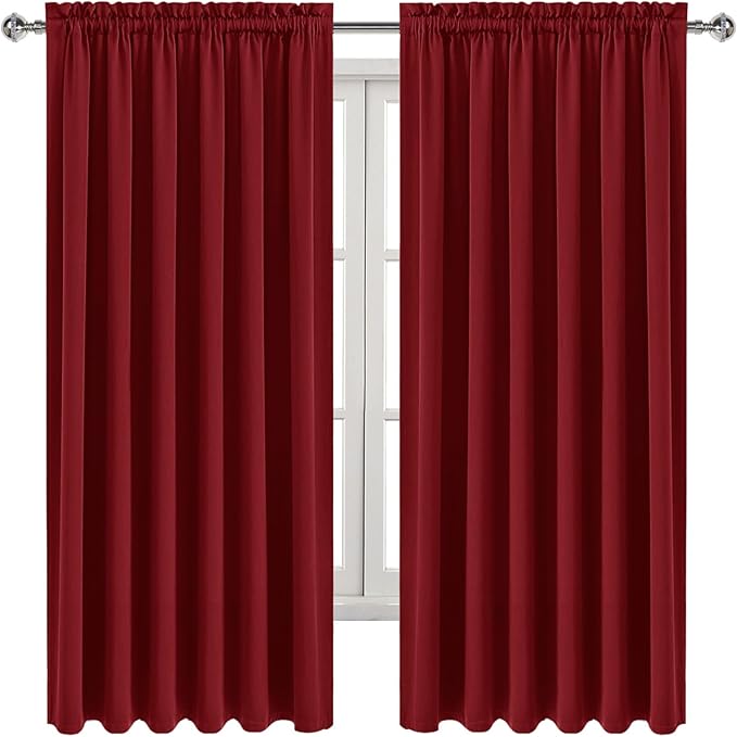 DWCN Blackout Curtains for Living Room Thermal Insulated, Energy Saving & Noise Reducing Bedroom Curtains, Amaranth Red, W 70x L 63 Inch, Set of 2 Rod Pocket Curtain Panels