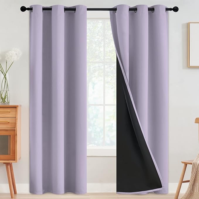 SimpleHome 100% Blackout Curtains for Bedroom,Thermal Insulated Grommet Window Drapes Room Darkening Lilac Curtains for Living Room with Black Back,42 x 84 Inch,2 Panels