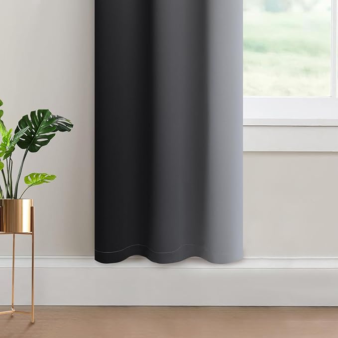 Yakamok Light Blocking Ombre Curtains, Greyish White and Black Gradient Color Curtains, Room Darkening Grommet Window Drapes for Bedroom(Black, 42x72 Inch, 2 Panels)