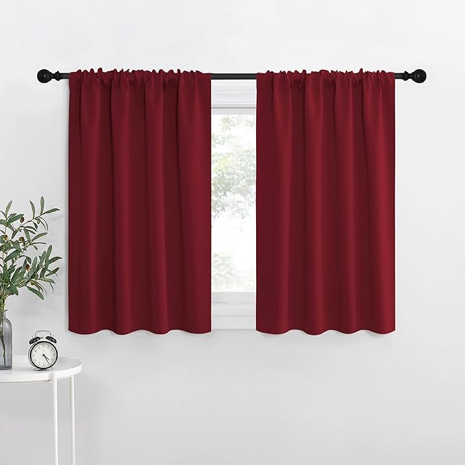 NICETOWN 40 inch Curtains for Small Windows, Thermal Insulated Privacy Short Drapes for Kitchen Bathroom (Set of 2, Burgundy Red, 34" Wide)