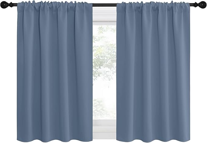 NICETOWN RV Blackout Curtains for Camper Windows, Short Blackout Curtains & Drapes, Thermal Insulated Blackout Curtain Panels for Kids Room, Play Room (Stone Blue, 34" Wide by 36" Long, 2 PCs)