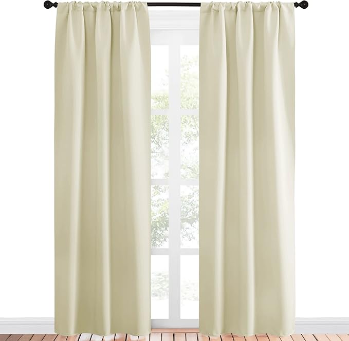 NICETOWN Room Darkening Curtains for Bedroom - Home Decoration Privacy Protection Thermal Insulated Solid Drapes/Draperies for Sliding Glass Door (Beige, Set of 2, 34 x 84 inches)