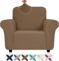 ZNSAYOTX Chair Cover with Arms (30"-47"), New Striped Sofa Chair Covers for Living Room, Dogs Pet Friendly Anti-Slip Chair Protector Spandex Armchair Slipcovers (Light Coffee, Chair)