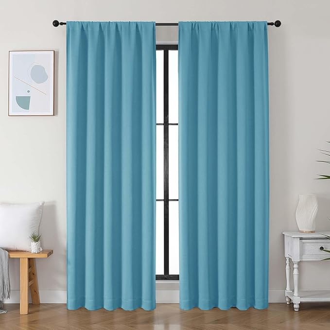 Simplebrand Ava Turquoise Blackout Curtains for Bedroom 84 Inch Length 2 Panels Set, Solid Thermal Insulated Privacy Nursery Window Treatment Curtains Blackout Drapes, W50 x L84 Inch, Turquoise