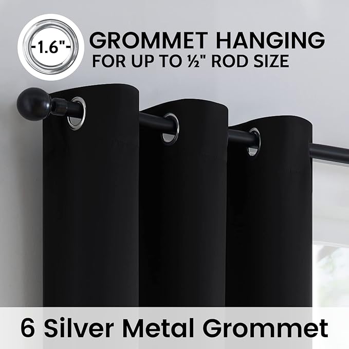 SimpleHome 100% Blackout Curtains for Bedroom,Thermal Insulated Grommet Window Drapes Room Darkening Black Curtains for Living Room with Black Back,42 x 63 Inch,2 Panels