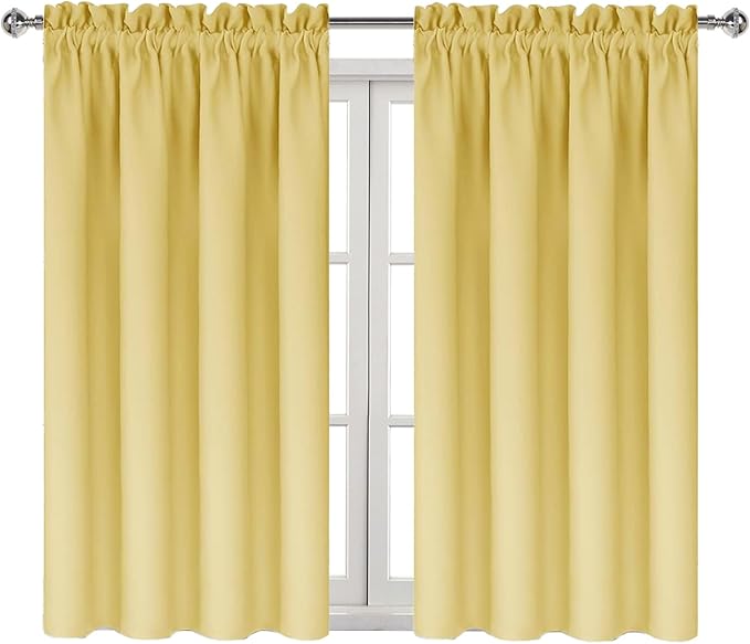 DWCN Blackout Curtains for Bedroom – Rod Pocket Thermal Insulated Noise Reducing Noise Reducing Drapes for Living Room, W 38 x L 45 Inch, 2 Panels, Light Yellow