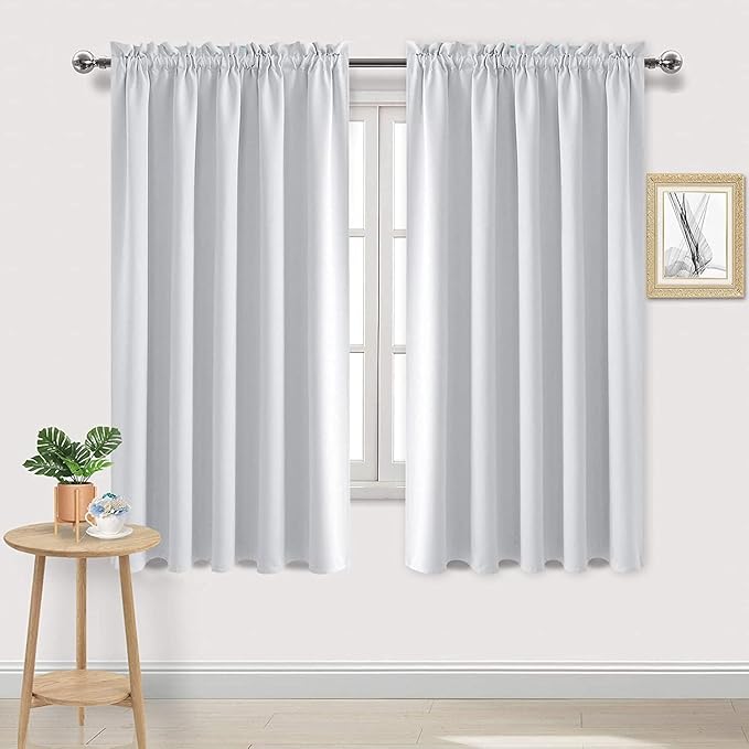 DWCN White Curtains for Living Room Thermal Insulated, Energy Saving & Noise Reducing Bedroom Curtains, White, W 70x L 72 Inch, Set of 2 Rod Pocket Curtain Panels