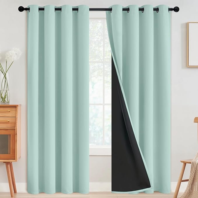 SimpleHome 100% Blackout Curtains for Bedroom,Thermal Insulated Aqua Grommet Window Drapes Room Darkening Curtains for Living Room with Black Back,52 x 84 Inch,2 Panels