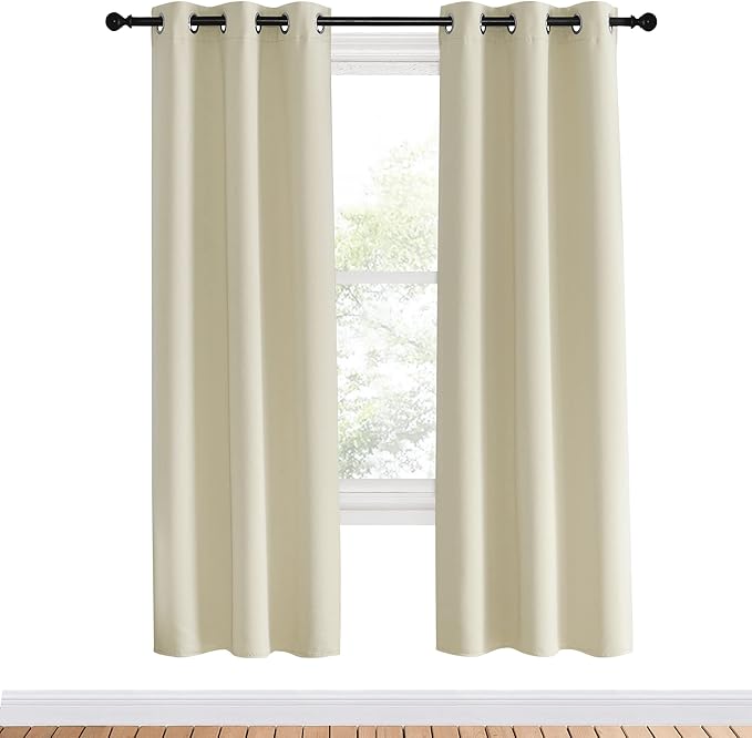 NICETOWN Room Darkening Curtains Panels for Bedroom, Beige, 2 Panels, 34 x 70 Inch, Energy Saving Thermal Insulated Solid Ring Top Light Blocking Window Drapes for Flat