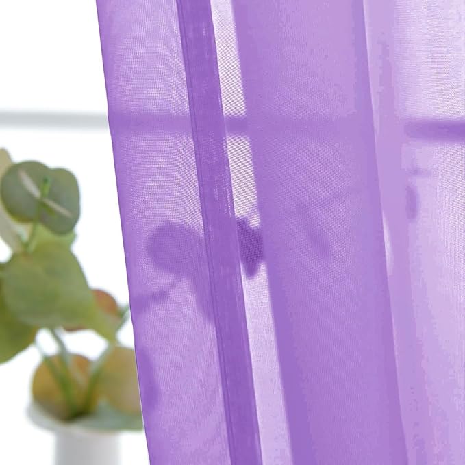 SpaceDresser Basic Rod Pocket Sheer Voile Window Curtain Panels Lavender 1 Pair 2 Panels 26 Width 30 Inch Long for Kitchen Bedroom Children Living Room Yard（Lavender，26Wx 30L）