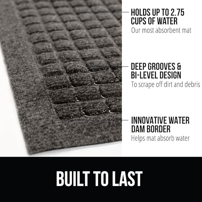 GORILLA GRIP® Ultra Absorbent Front Door Mat Outside Entrance, 72x24, Traps Dirt and Moisture, HydroABSORB Indoor Outdoor Doormat Holds 2.75 Cups Water, Stain and Fade Resistant Welcome Mat, Charcoal