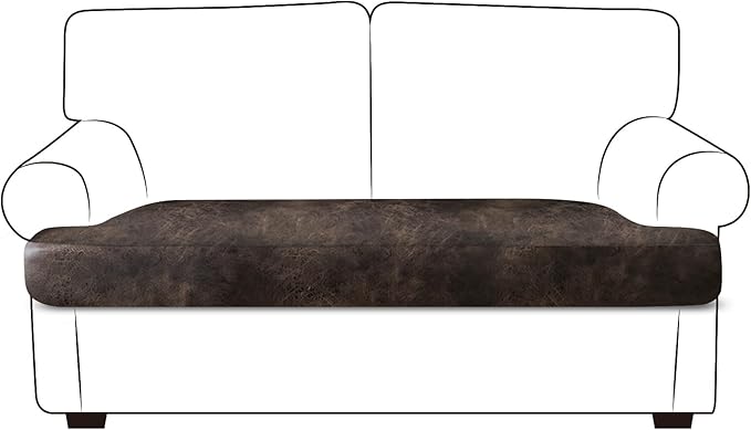 Leather Look Couch Cushion Covers Sofa Seat Slipcovers Sets Couches Furniture Protector for Sectional Armchair Loveseat Pets Kids Stretch Spandex Fabric (1 T-Cushion loveseat, Brown)