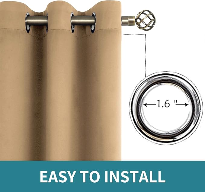 BGment Blackout Curtains - Grommet Thermal Insulated Room Darkening Bedroom and Living Room Curtains, Set of 2 Curtain Panels (38 x 54 Inch, Khaki)