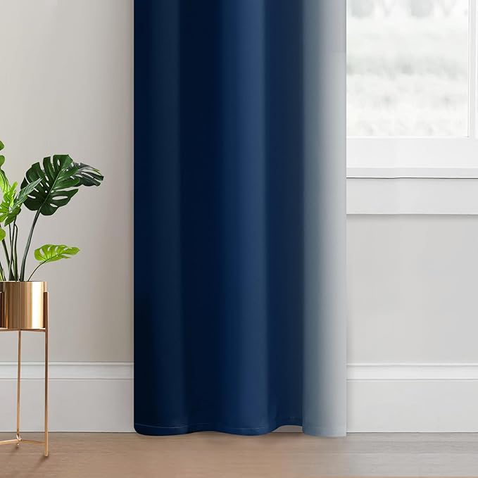 Yakamok Light Blocking Ombre Curtains, Greyish White and Blue Gradient Color Curtains, Room Darkening Grommet Window Drapes for Bedroom(Blue, 42x84 Inch, 2 Panels)