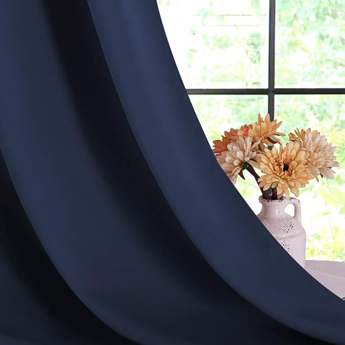 NICETOWN Blackout Draperies Curtains, All Season Thermal Insulated Solid Grommet Top Blackout Curtains/Drapes for Kid's Room (Navy, 1 Pair, 70 x 54 inches)