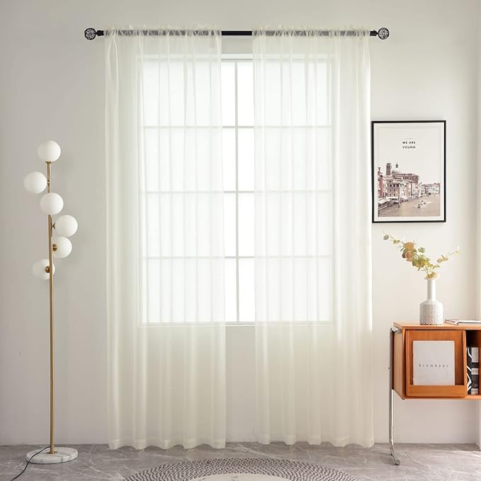 SpaceDresser Basic Rod Pocket Sheer Voile Window Curtain Panels White 1 Pair 2 Panels 60 Width 72 Inch Long for Kitchen Bedroom Children Living Room Yard(Ivory,60 W x 72 L)
