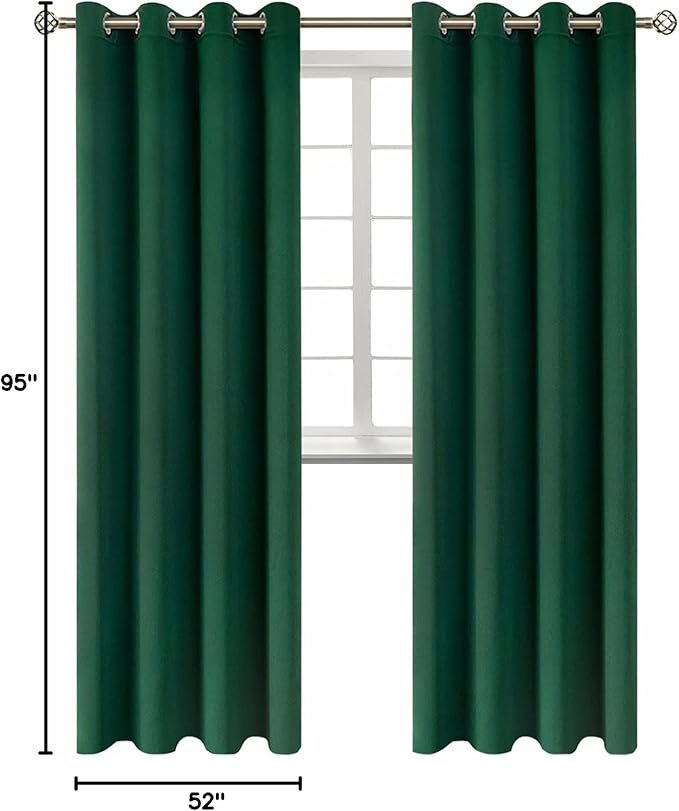 BGment Blackout Curtains for Bedroom - Grommet Thermal Insulated Room Darkening Curtains for Living Room, Set of 2 Panels (52 x 95 Inch, Emerald)