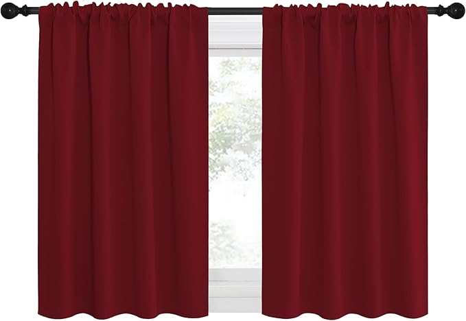 NICETOWN 30 inch Curtains for Small Windows, Thermal Insulated Privacy Short Drapes for Kitchen Bathroom (Set of 2, Burgundy Red, 34" Wide)
