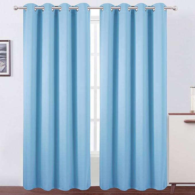 LEMOMO Blackout Curtains 52 x 90 Inch Long Sky Blue Curtains Set of 2 Panels Room Darkening Curtains for Bedroom and Living Room