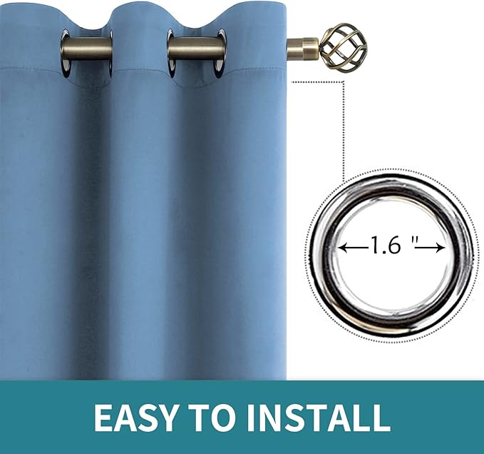 BGment Blackout Curtains for Bedroom - Grommet Thermal Insulated Room Darkening Curtains for Living Room, Set of 2 Panels (52 x 95 Inch, Faded Denim)