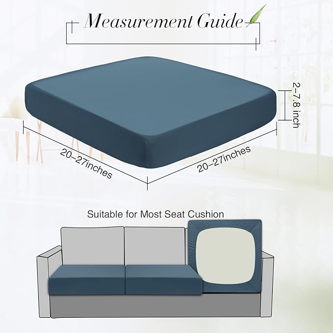Newwiee Set of 4 Stretch Patio Cushion Covers Sofa Couch Seat Chair Slipcovers Cushion Cover Replacement Furniture Protector for Pets Washable(Dusty Blue,Seat Cover,Solid)