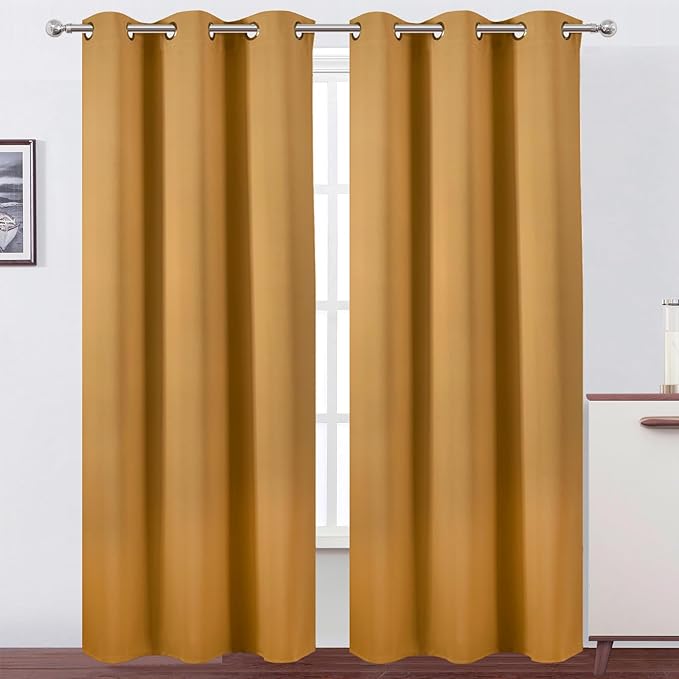 LEMOMO Mustard Yellow Thermal Blackout Curtains/42 x 95 Inch/Set of 2 Panels Room Darkening Curtains for Bedroom
