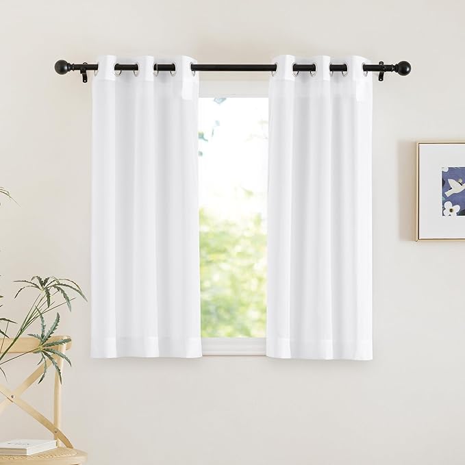 NICETOWN White Sheer Curtains 45 inches Long, Grommet Light Filtering Airy Voile Sheer Lightweight & Breathable Window Treatments for Kitchen/Cafe, W30 x L45, 2 Panels