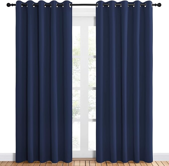 NICETOWN Blackout Curtain Panels, Window Treatment Energy Saving Thermal Insulated Solid Grommet Blackout Drapes/Draperies (Navy, 1 Pair, 60 by 84-inch)