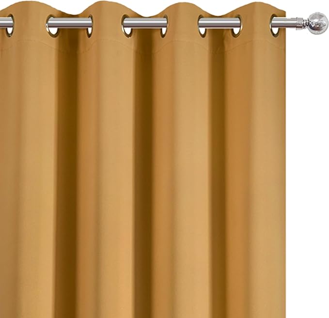 LEMOMO Mustard Yellow Blackout Curtains 52 x 63 Inch Length/Set of 2 Curtain Panels/Thermal Insulated Room Darkening Curtains for Bedroom and Living Room