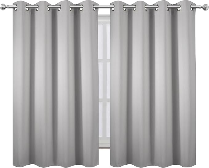 LEMOMO Light Grey Blackout Curtains 52 x 54 Inch Length/Set of 2 Curtain Panels/Thermal Insulated Room Darkening Blackout Curtains for Bedroom