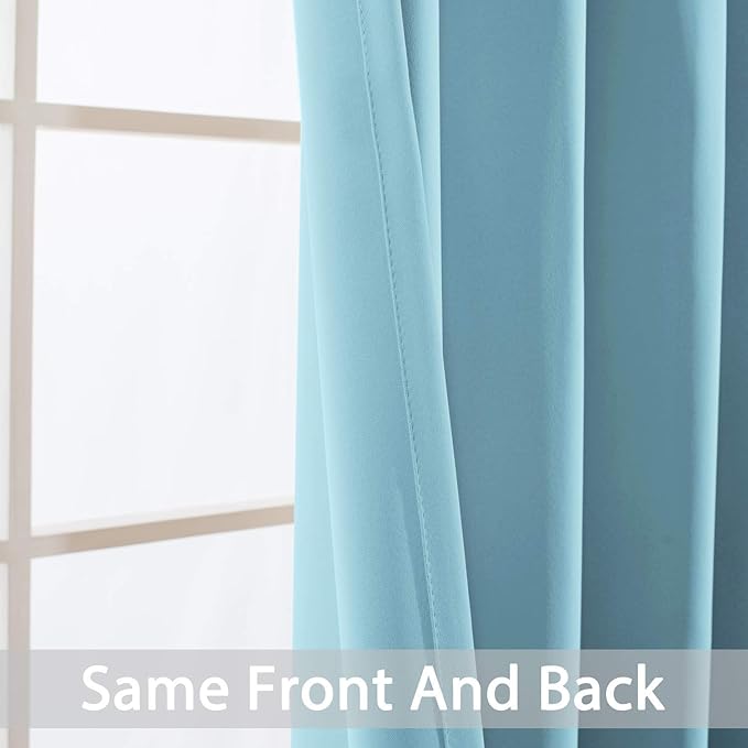 Yakamok Blackout Curtains for Bedroom,Grommet Thermal Insulated Room Darkening Curtains for Living Room, Set of 2 Panels (52 x 96Inch, Sky Blue)