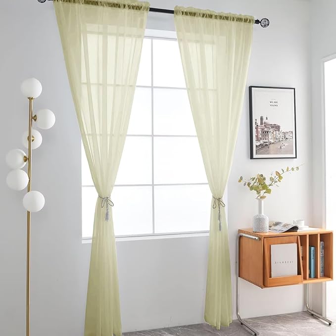 SpaceDresser Basic Rod Pocket Sheer Voile Window Curtain Panels Sage Green 1 Pair 2 Panels 52 Width 90 Inch Long for Kitchen Bedroom Children Living Room Yard（Sage Green, 52W x 90L）