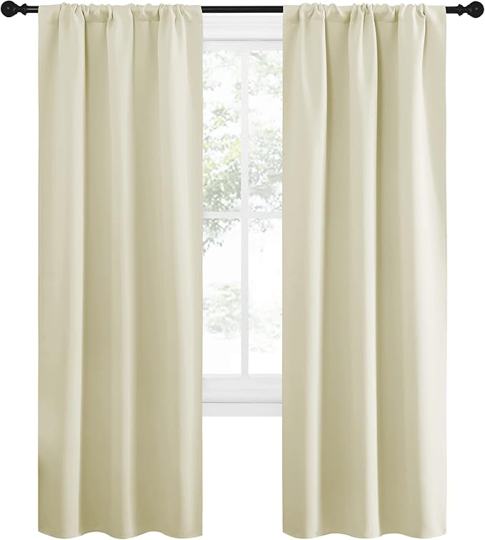 NICETOWN Blackout Curtains for Living Curtains, Window Treatment Thermal Insulated Solid Room Darkening Drape Panels for Girls Room (Beige, Set of 2, 34 inches Width by 72 inches Length)
