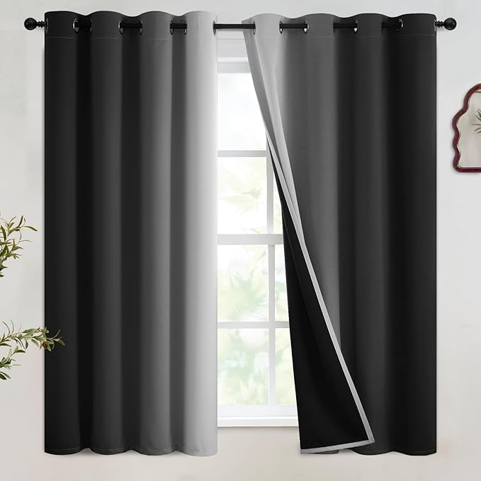 SimpleHome Ombre Room Darkening Curtains for Bedroom, Gradient Black to Grey White Light Blocking Thermal Insulated Grommet Window Curtains/Drapes for Living Room,2 Panels, 52x54 inches Length