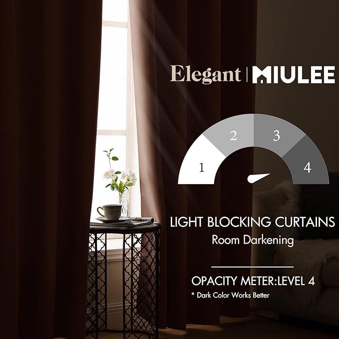 MIULEE Blackout Curtains for Bedroom Living Room Thermal Insulated Room Darkening Mocha Grommet Top Solid Light Blocking Drapery Set of 2 Window Panels 52 x 84 Inches, Cappuccino Brown