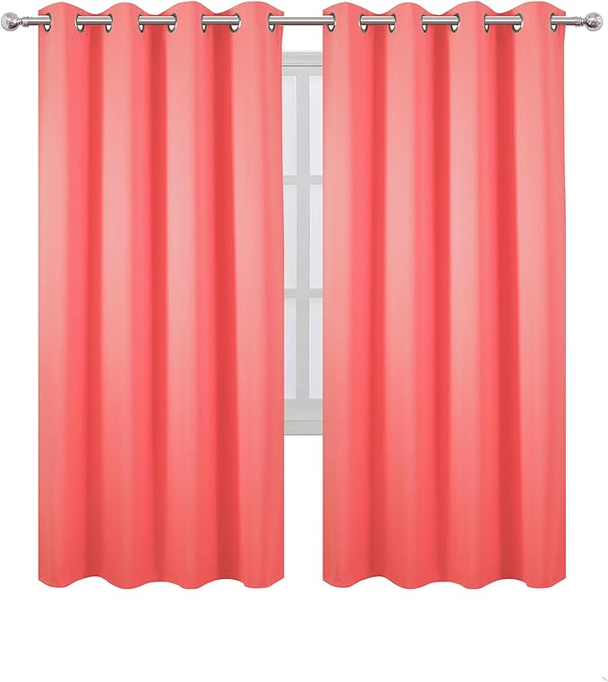 LEMOMO Blackout Curtains 66 x 72 Inch Long Coral Curtains Set of 2 Panels Room Darkening Curtains for Bedroom and Living Room