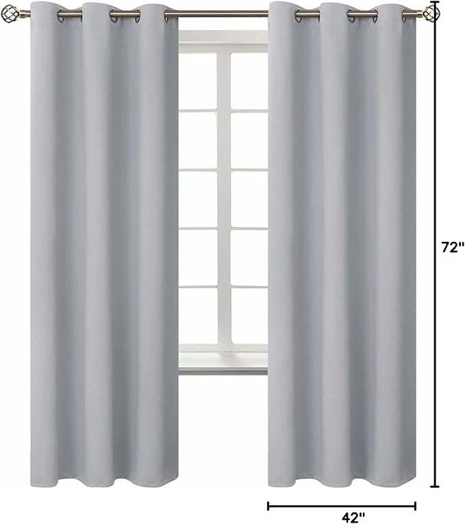 BGment Room Darkening Curtains 72 Inches Long - Grommet Thermal Insulated Drapes Window Treatment Curtains for Bedroom, 2 Panels, 42 x 72 Inch, Light Grey