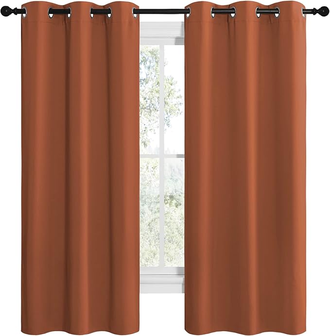 NICETOWN Bedroom Blackout Curtains 68 inches Long, Privacy and Thermal Insulated Blackout Drapes for Windows (Burnt Orange, 1 Pair, 42 x 68 inches)