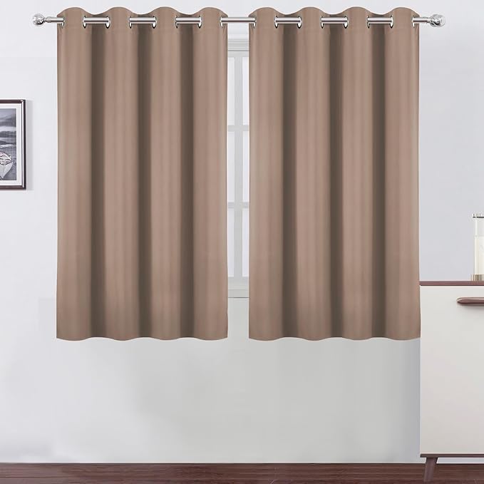 LEMOMO Blackout Curtains 66 x 54 Inch Long Cappuccino Curtains Set of 2 Panels Room Darkening Curtains for Bedroom and Living Room