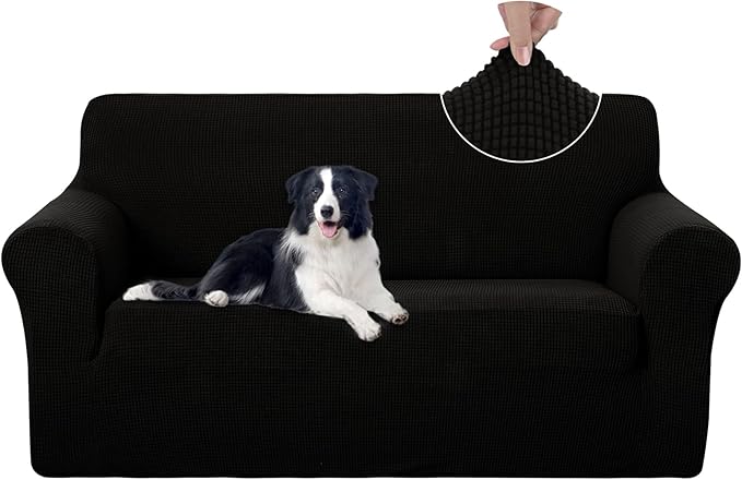 U-NICE HOME Oversized Stretch Loveseat Couch Cover Sofa Covers Washable Sofa Slipcover Furniture Protector for 2 Cushion Couch Sofa Pet Friendly, Black