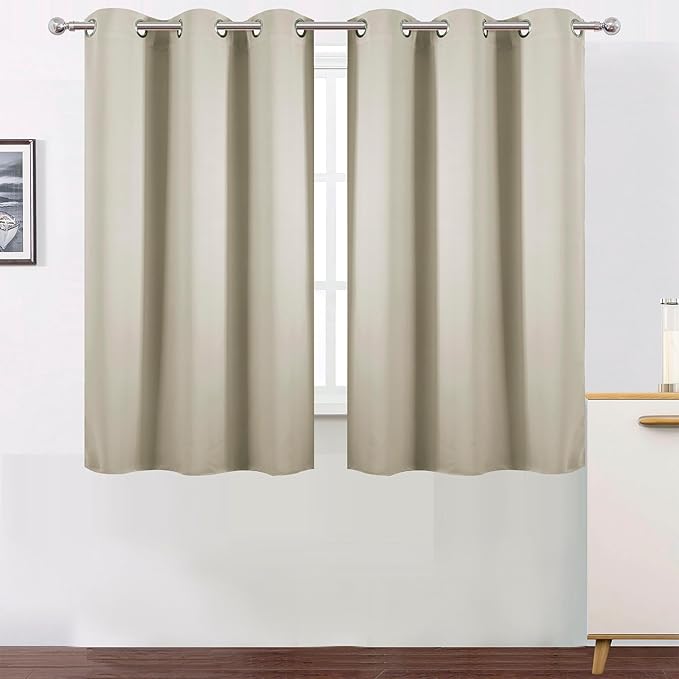 LEMOMO Light Beige Blackout Curtains 42 x 54 Inch Length Set of 2 Panels Grommet Bedroom Curtains for Living Room