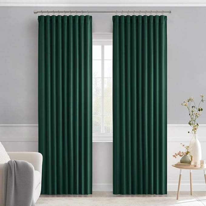 MIULEE Christmas Hunter Green Back Tab Blackout Curtains 90 Inches Long 2 Panels Set for Living Room Bedroom, Rod Pocket/Pinch Pleat Thermal Insulated Room Darkening Pleated Light Blocking Drapes