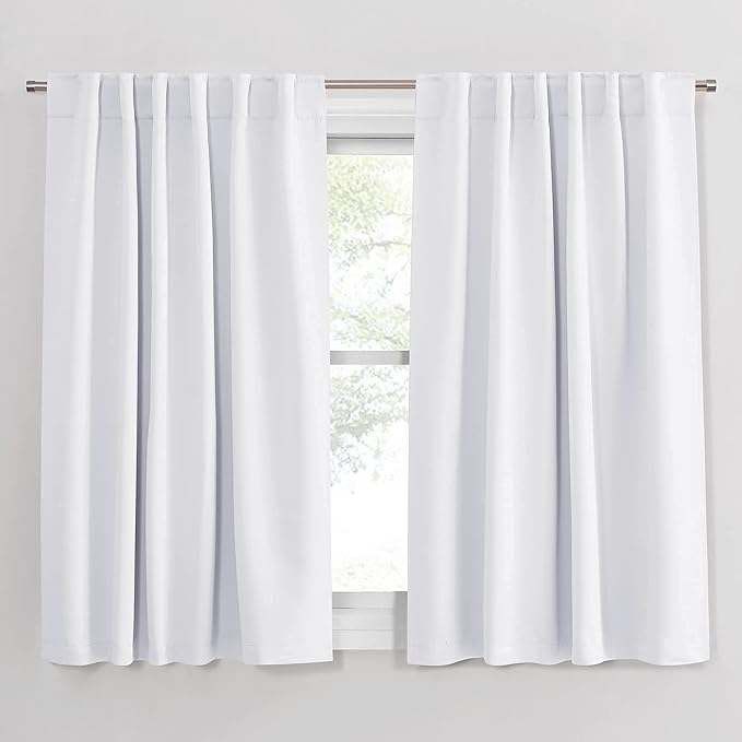 PONY DANCE Kitchen Curtains White - Thermal Insulated Draperies Light Filter Curtain Decorative Drapes with Back Tab Energy Saving for Kitchen, 52 Wide x 54 Long, Pure White, 2 Panels