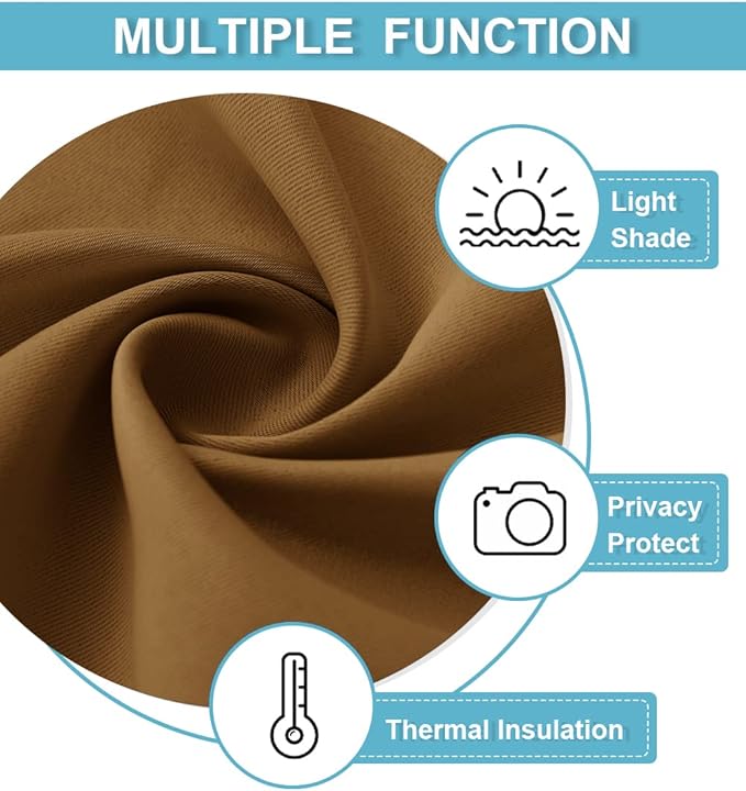 RYB HOME Short Gold Brown Blackout Curtains for Small Bedroom Window, Insulating UV Blocking Drapes for Kitchen Cafe Basement Garage, Privacy Tiers for Bathroom Window, Width 42 by Length 36, Set of 2