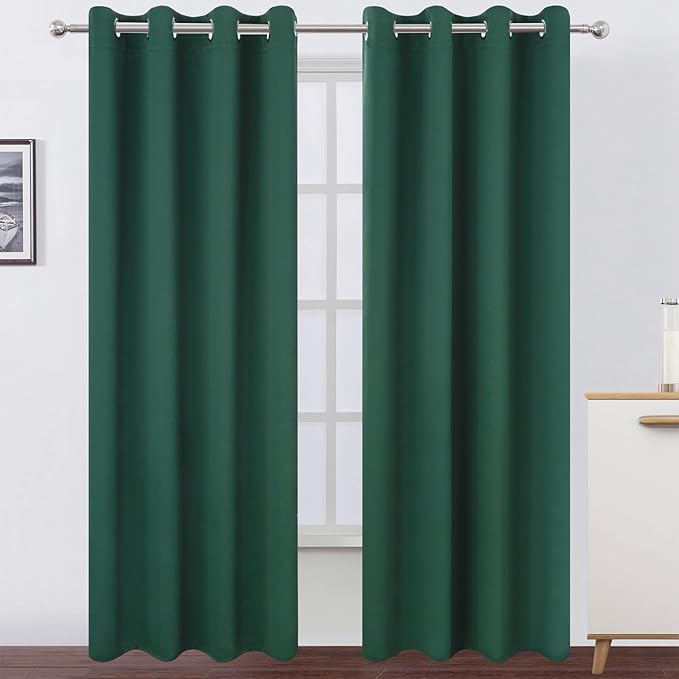 LEMOMO Blackout Curtains 52 x 90 Inch Long Dark Green Curtains Set of 2 Panels Room Darkening Curtains for Bedroom and Living Room