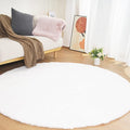 Ghouse Faux Rabbit Fur Round Rug 8ft White Round Rugs for Bedroom Decor Fluffy Area Rugs for Living Room, no-Shedding Carpet Sheepskin Washable Rug Rome Decor